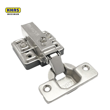 Khas Maximum Full Overlay Soft Close Nickel Plated Cabinet Hinge with 2D adjustment base.