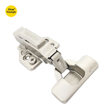 Khas Triumph Full Overlay Soft Close Nickel Plated Cabinet Hinge with 3D adjustment base and clip-on design.
