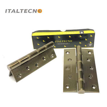 taltecno 5-inch SS304 stainless steel door hinges in an AB finish, featuring built-in bearings and displayed with their black and yellow branded packaging.