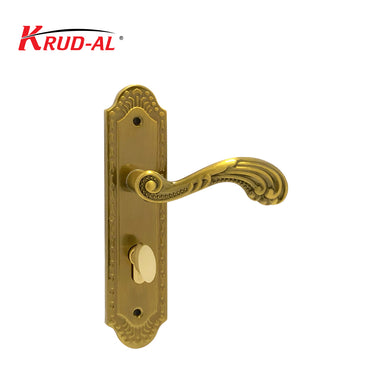 Krud-Al KD58303 Door Handle Set in AE finish, featuring ornate design and secure lock mechanism.