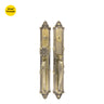 Khas Triumph KE01L-9041S-9006 double handle residential entrance set in antique brass finish, featuring ornate detailing for a classic and elegant look.