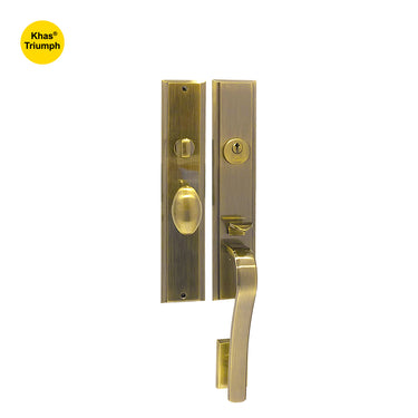 Khas Triumph KE17M-9055L-9003 AB Residential Entrance Set in antique brass finish with elegant handle design for enhanced security and style.

