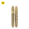 Khas Triumph KE18L-9056-9005 MAB Double Handle Residential Entrance Set with intricate engravings and a matt antique brass finish.

