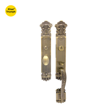 Khas Triumph KE23M-9042L-9003 AB Residential Entrance Set featuring intricate detailing and a luxurious antique brass finish.