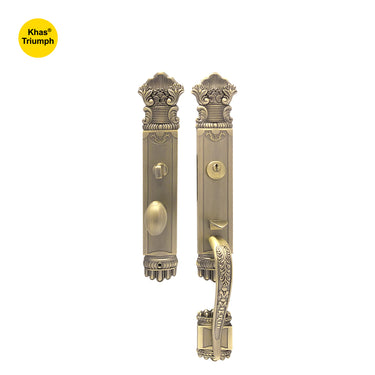 Khas Triumph KE23M-9042L-9003 MAB Residential Entrance Set featuring intricate detailing and a luxurious matt antique brass finish.