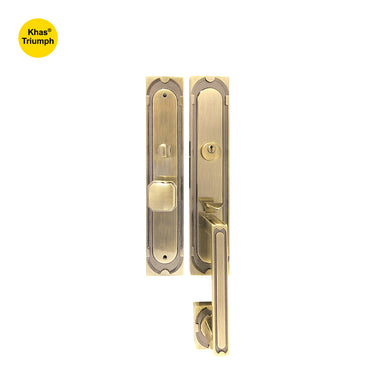 Khas Triumph KE33M-9077-9011 AB Residential Entrance Set in antique brass finish with a classic and durable design for double doors.

