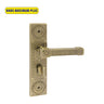 Khas Maximum Plus KH-008 Door Handle Set in Antique Brass finish, featuring intricate detailing with a classic antique look.