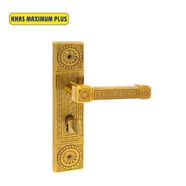 Khas Maximum Plus KH-008 Door Handle Set in Antique Elegant finish, featuring intricate detailing and a classic antique look.
