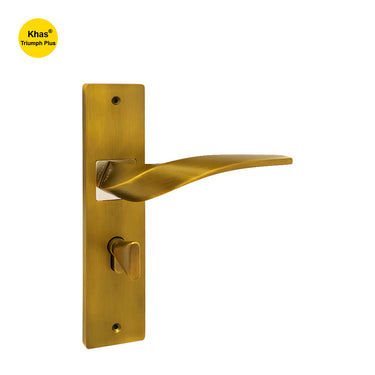 Khas Triumph Plus KH-011 Door Handle Set in MAE/CP finish, featuring a twisted handle and matte antique with polished chrome detailing.
