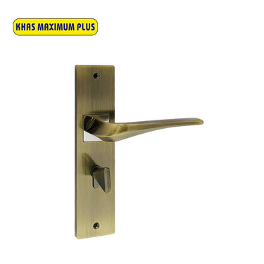 Khas Maximum Plus KH-017 Door Handle Set in AB/CP finish, featuring a wave-shaped handle design with antique brass and chrome plated accents.