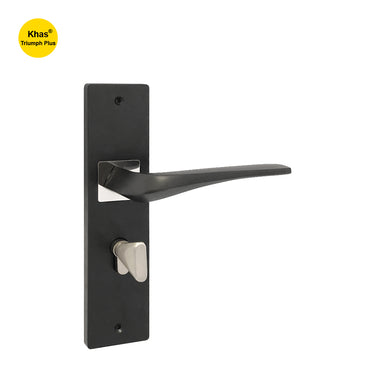 Khas Triumph Plus KH-017 Door Handle Set in Matt Black with CP accents, offering a sleek and modern design.