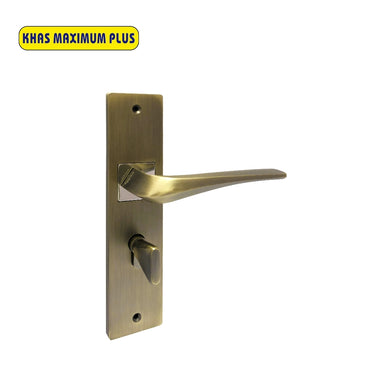 Khas Maximum Plus KH-017 Door Handle Set in MAB/CP finish, showcasing a modern wave-shaped handle with a combination of matte antique brass and chrome plating.