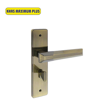 Khas Maximum Plus KH-031 Door Handle Set in Antique Brass Double finish, featuring a sleek rectangular handle design.