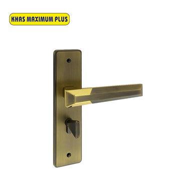 Khas Maximum Plus KH-031 Door Handle Set in MAB/Gold finish, featuring a modern rectangular handle design.