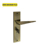Khas Maximum Plus KH-042 Door Handle Set in Antique Brass finish, featuring a sleek, angular design.