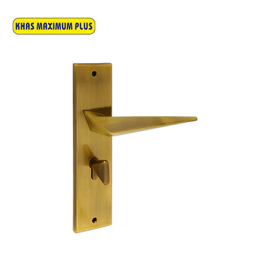 Khas Maximum Plus KH-042 Door Handle Set in Antique Brass Effect, featuring a sleek triangular design.