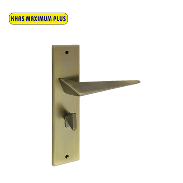 Khas Maximum Plus KH-042 Door Handle Set in Matt Antique Brass, featuring a sleek triangular design.