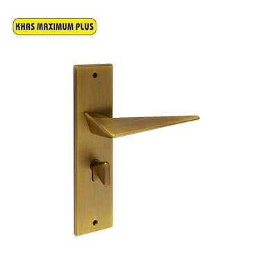 Khas Maximum Plus KH-042 Door Handle Set in Matt Antique Gold, featuring a bold triangular design.