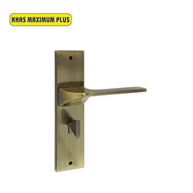 Khas Maximum Plus KH-043 Door Handle Set in Antique Brass, showcasing a sleek and modern design.