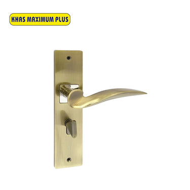 Khas Maximum Plus KH-1221 Door Handle Set in AB/CP, featuring a classic curved handle with Antique Brass and Chrome Plated finish.