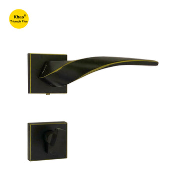 Khas Triumph Plus KH-R011 door handle set with rosette in an oil-rubbed bronze finish, featuring a smooth wave design.