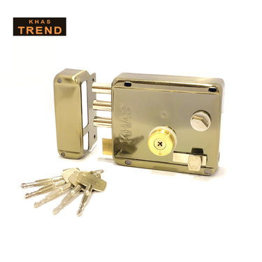 Khas Trend KT812 Rim Lock in antique brass finish with star key mechanism.