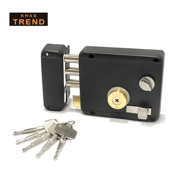 Khas Trend KT812 Rim Lock in matt black finish with star key mechanism.