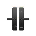 Italtecno KX1 ultra-thin fingerprint smart lock in black, featuring a digital keypad, smart card reader, and fingerprint scanner on the handle.