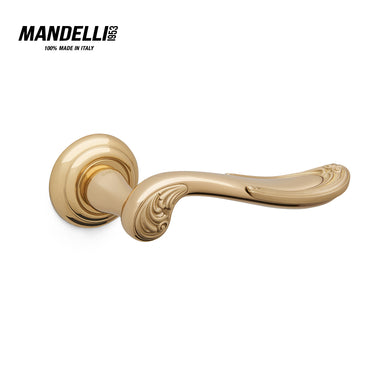 Mandelli 1021 Lord door handle in polished and satin brass finishes, showcasing elaborate Italian craftsmanship and solid brass construction.