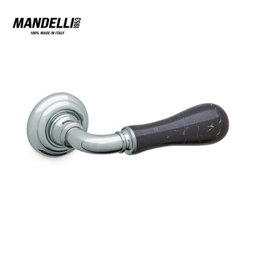Mandelli 8011 Naxos door handle in polished chrome and Black Marquinia marble, epitomizing Italian craftsmanship and luxurious design.