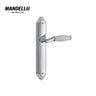 Mandelli 8000 Paros door handle on back plate in polished chrome/White Calacatta, showcasing luxurious and modern design.
