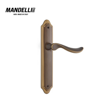 Mandelli 1210 Norma door handle on back plate in matt bronze, featuring a sleek handle design and a classic back plate.
