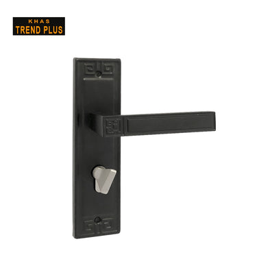 Khas Trend Plus S02 Door Handle Set in Matt Black finish, featuring a sleek geometric design with a contemporary look.