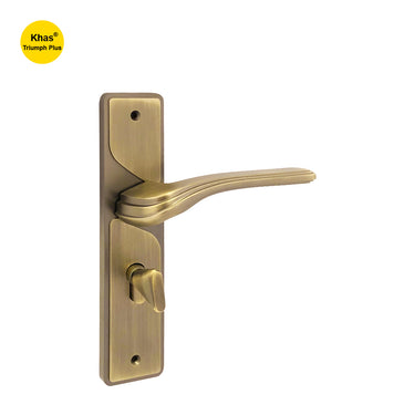 Khas Triumph Plus S1228H1622 Door Handle Set in Matte Antique Brass (MAB) finish with a classic curved handle design.
