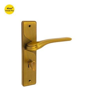 Khas Triumph Plus S1228H1622 Door Handle Set in Matte Antique Brass (MAE) finish with a sleek, curved handle design.