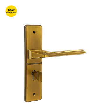 Khas Triumph Plus S1243H1716 door handle set in matte antique gold with PVD coating, featuring a classic vintage design with durable construction.