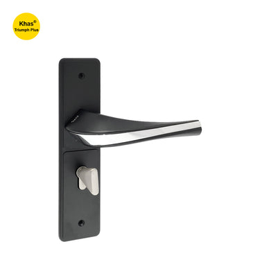 Khas Triumph Plus S1243H1717 door handle set in matt black with chrome-plated accents, featuring a flowing modern design.