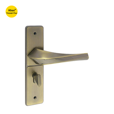 Khas Triumph Plus S1243H1717 door handle set in matt antique brass finish, featuring a sleek and modern curved design.