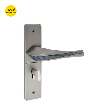 Khas Triumph Plus S1243H1717 door handle set in satin nickel with blue wood finish, combining modern design with durable craftsmanship.