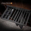 "Referencing Trousers Rack & jewelry box 1.jpg, a detailed cross-section graphic highlights the internal mechanisms of the silent damping guide rail. Trousers Rack & jewelry box 2.jpg provides a close-up of the grey movable anti-slip trouser rods secured with ABS buckles, holding dark fabric. Trousers Rack & jewelry box 3.jpg shows a close-up of the jewelry box section, organizing bracelets, a watch, and perfume bottles within its grey compartments. Trousers Rack & jewelry box 4.jpg displays the empty pull-